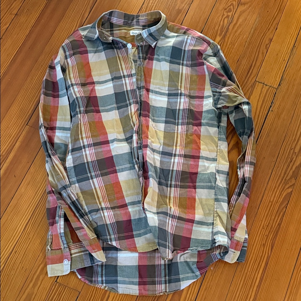 Steven Alan Red and Green Plaid Button Down Shirt
